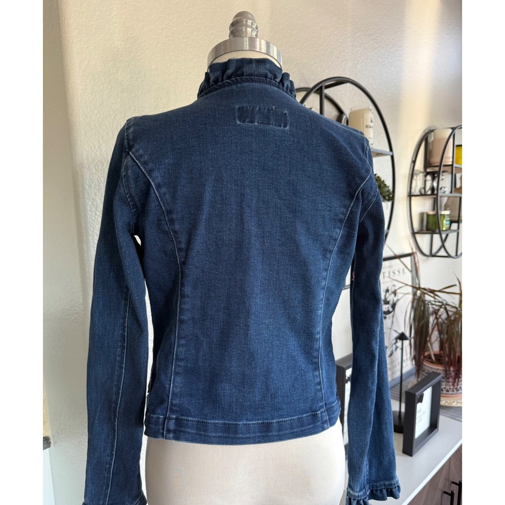 Draper James RSVP Ruffle Denim Jacket XS Button Front Romantic‎ Fitted Stretch - Picture 2 of 12
